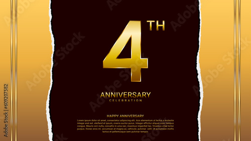 4th year anniversary design template in gold color, vector template