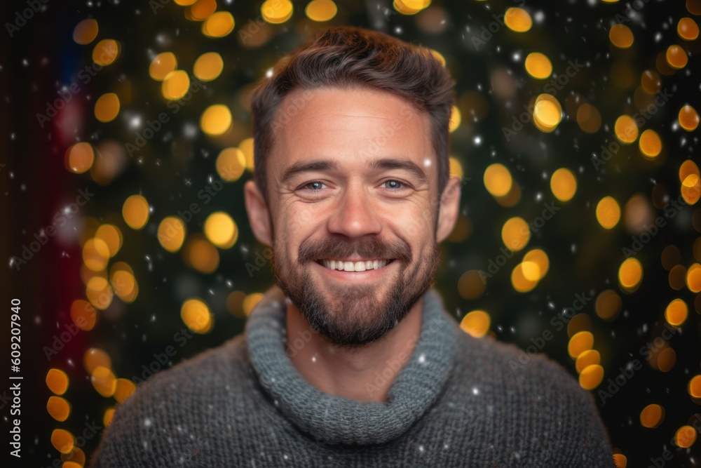 Portrait of a smiling young man on a background of a Christmas tree Portrait of a smiling young man on a background of a Christmas tree
