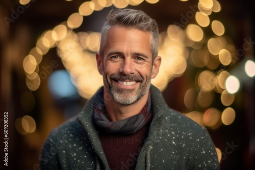 Portrait of a handsome middle-aged man at the Christmas market.