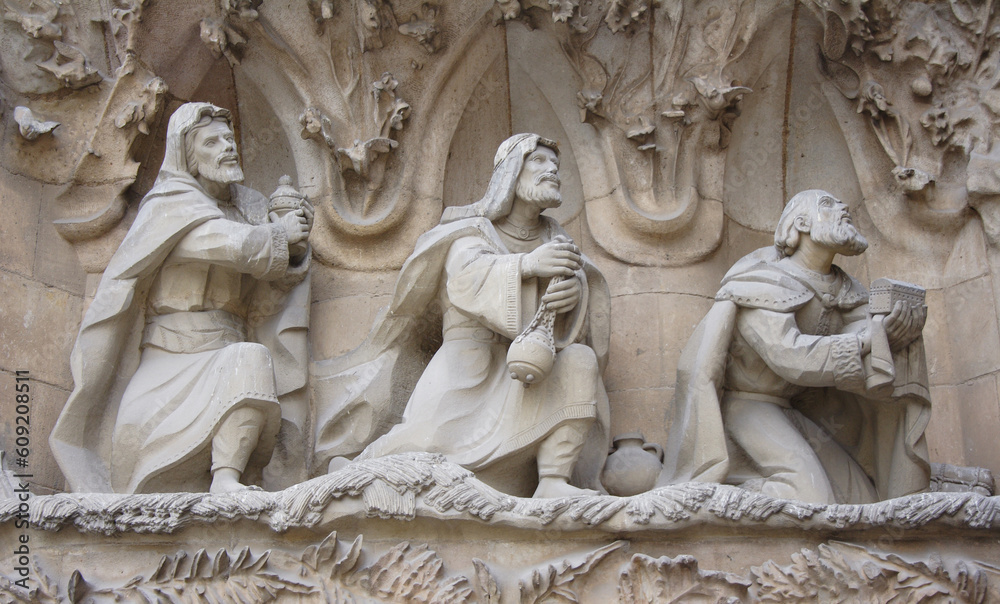 Three kings on the 'La Sagrada Familia' in Barcelona
