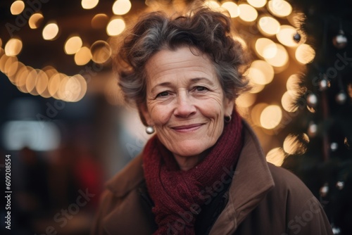 Portrait of happy senior woman on christmas background with bokeh © Robert MEYNER