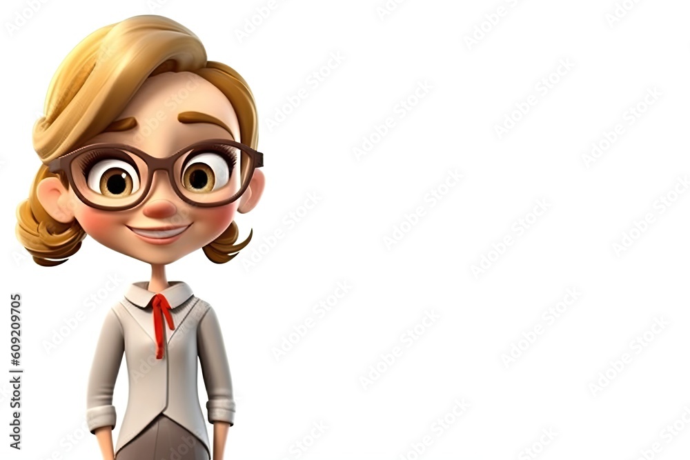 Caucasian Anime Female Social Worker White Backdrop Isolated Very Pretty With Copy Space Generative AI