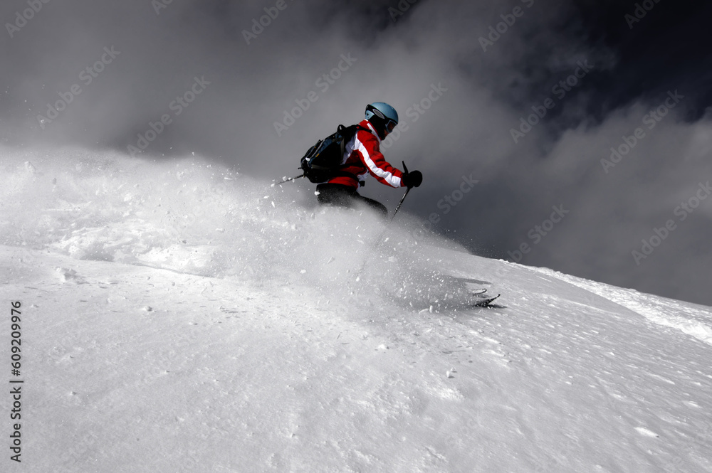 Woman skiing in fresh Utah powder