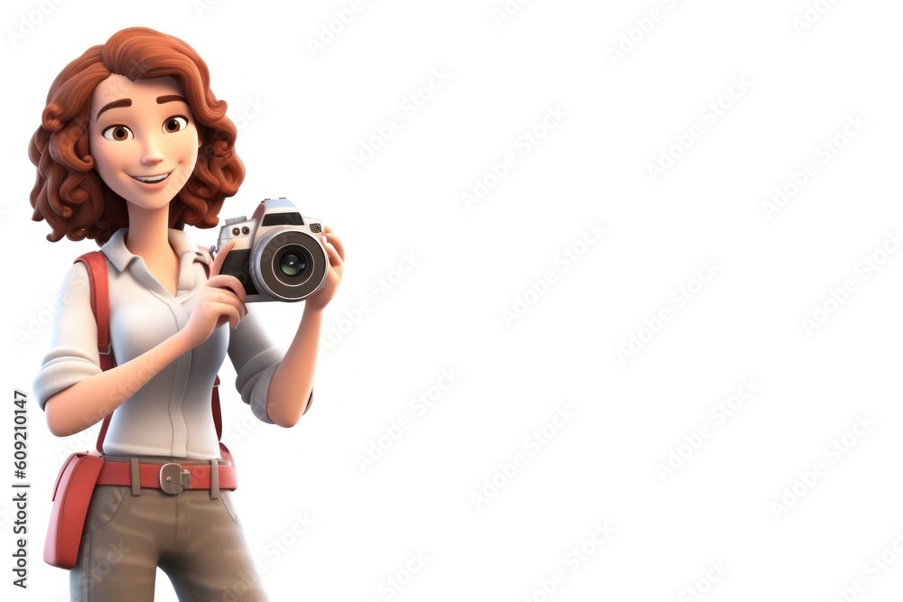 Caucasian Woman Vlogger White Backdrop Isolated Very Attractive With Copy Space Generative AI Caucasian Woman Vlogger White Backdrop Isolated Very Attractive With Copy Space Generative AI