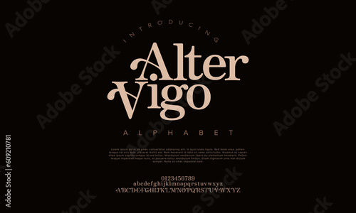 Elegant luxury abstract wedding fashion logo font alphabet. Minimal classic  urban fonts for logo, brand etc. Typography typeface uppercase lowercase and number. vector illustration