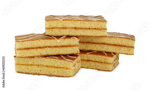 Delicious homemade sponge cakes isolated on white