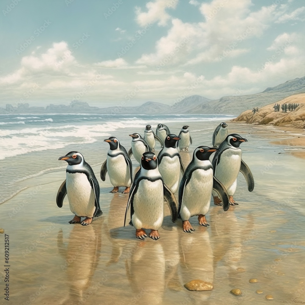 Obraz premium penguins on the beach