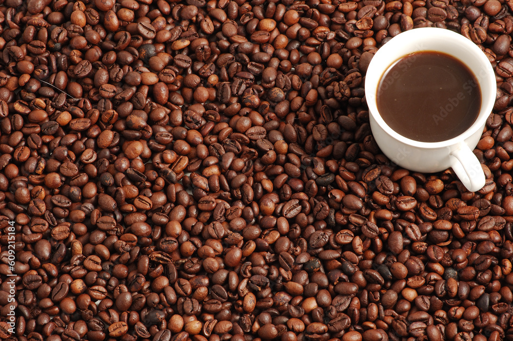 Cup of Coffee with Coffee Beans Cup of Coffee with Coffee Beans