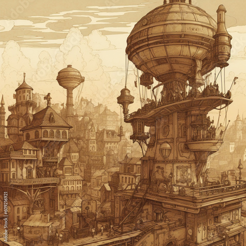 Steampunk City Illustration