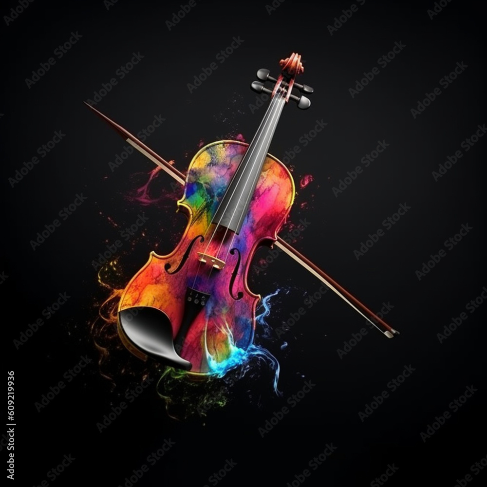 Fototapeta premium Violin Splashed In Colorful Paint On Simple Background