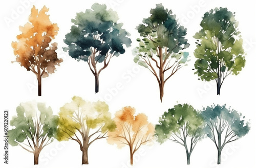 Trees Painted In Watercolor