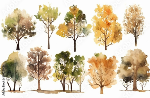 Trees Painted In Watercolor