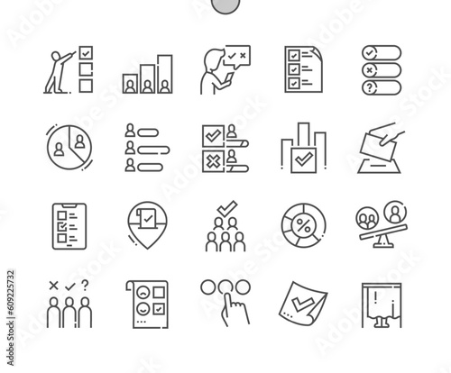 Poll. Survey results. Majority. Election, vote, government. Pixel Perfect Vector Thin Line Icons. Simple Minimal Pictogram