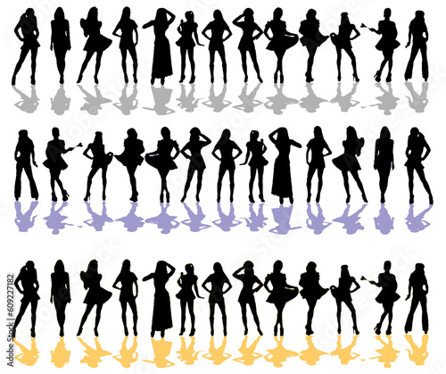 women silhouetted drawn in sexy poses on white