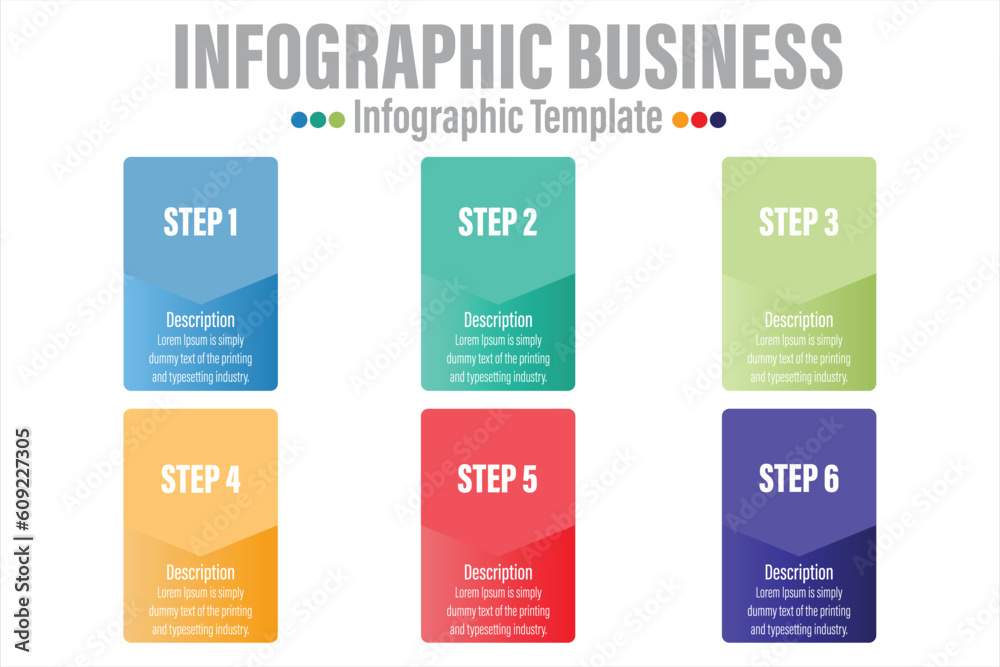 Obraz premium 6 Steps, 6 Option Geometric shape with steps,options,processes or workflow.Business data visualization. Creative step infographic template for presentation,vector illustration.