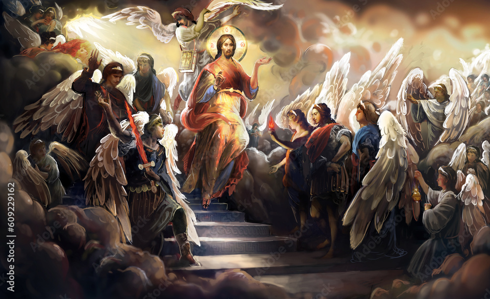Jesus Christ with archangels and angels