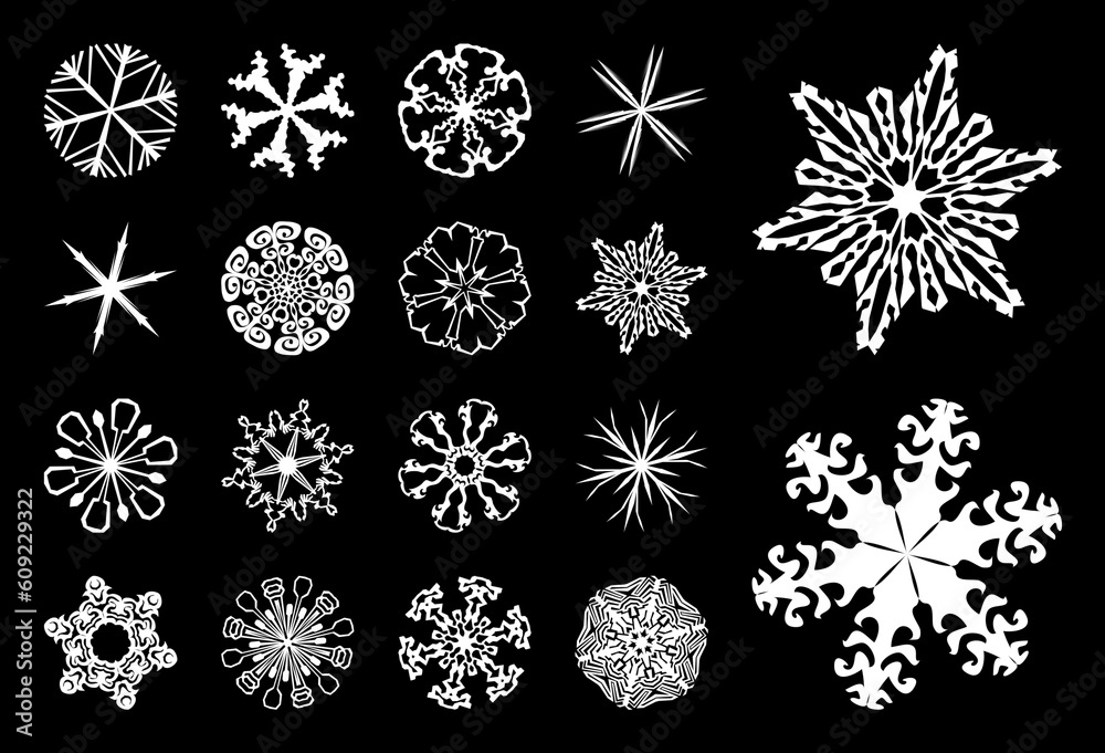 Big collection of various winters shapes snowflakes Big collection of various winters shapes snowflakes