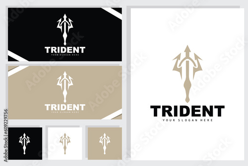 Trident Logo, Vector Magic Spear of Poseidon Neptune, Triton King Design, Template Icon Brand Illustration