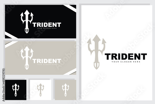 Trident Logo, Vector Magic Spear of Poseidon Neptune, Triton King Design, Template Icon Brand Illustration