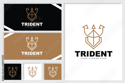 Trident Logo, Vector Magic Spear of Poseidon Neptune, Triton King Design, Template Icon Brand Illustration
