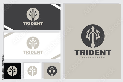 Trident Logo, Vector Magic Spear of Poseidon Neptune, Triton King Design, Template Icon Brand Illustration