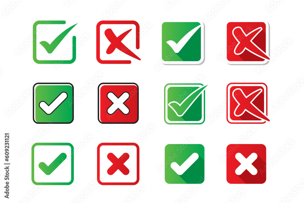 Vector check marks and crosses, accepted rejected approved icon set ...