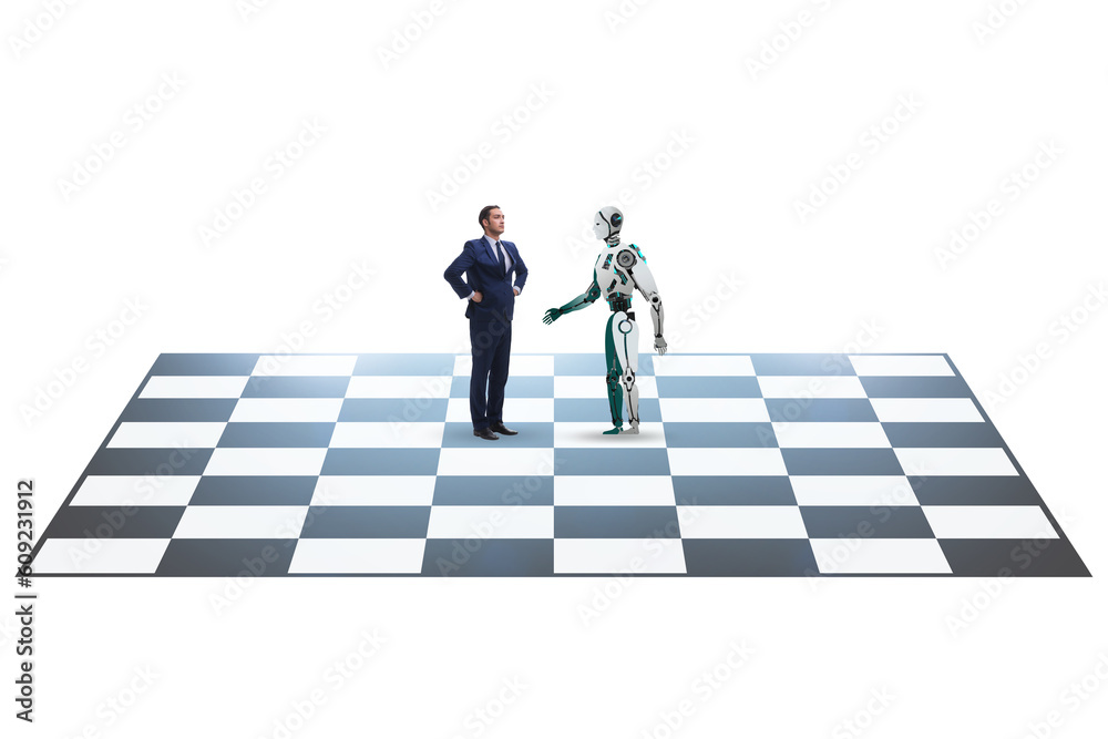 Concept of chess played by humans versus robots