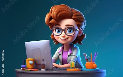 Caucasian Anime Female Computer Programmer Very Attractive Background Generative AI