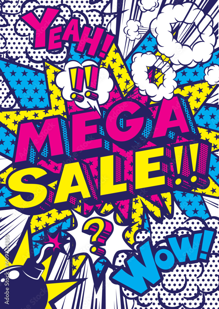 Fototapeta premium 販売促進のメガセールの英文POPデザイン素材