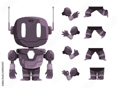 Robot character hand and foot leg movement body parts for animation set mechanical robotic graphic
