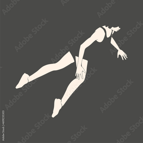 Lying woman silhouette. Sport girl illustration. Casual sportwear - t-shirt, breeches and sneakers. Young woman wearing workout clothes. Sport fashion girl in urban casual style.
