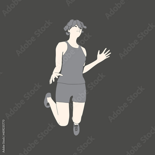 Jumping beautiful woman. Sport girl illustration. Young woman wearing workout clothes. Sport fashion girl outline in urban casual style.