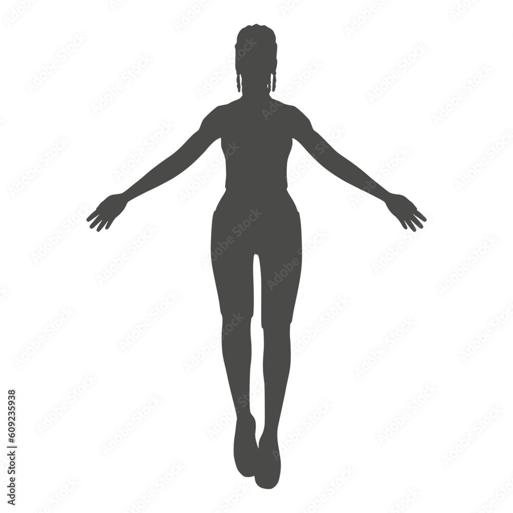 Young afro american female jumping. Sport girl illustration. Young woman silhouette