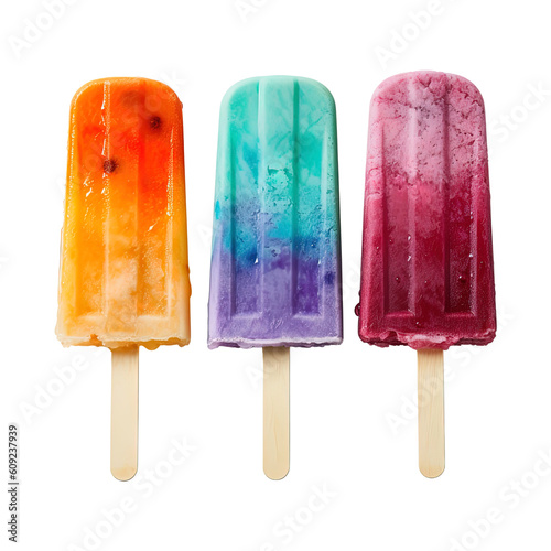 Colorful assorted ice popsicles isolated on transparent background. Created with Generative AI Technology photo