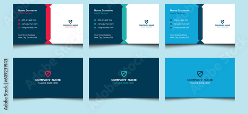 Elegant clean simple minimal abstract creative modern corporate professional company real estate name visiting business card design template dark blue colors.