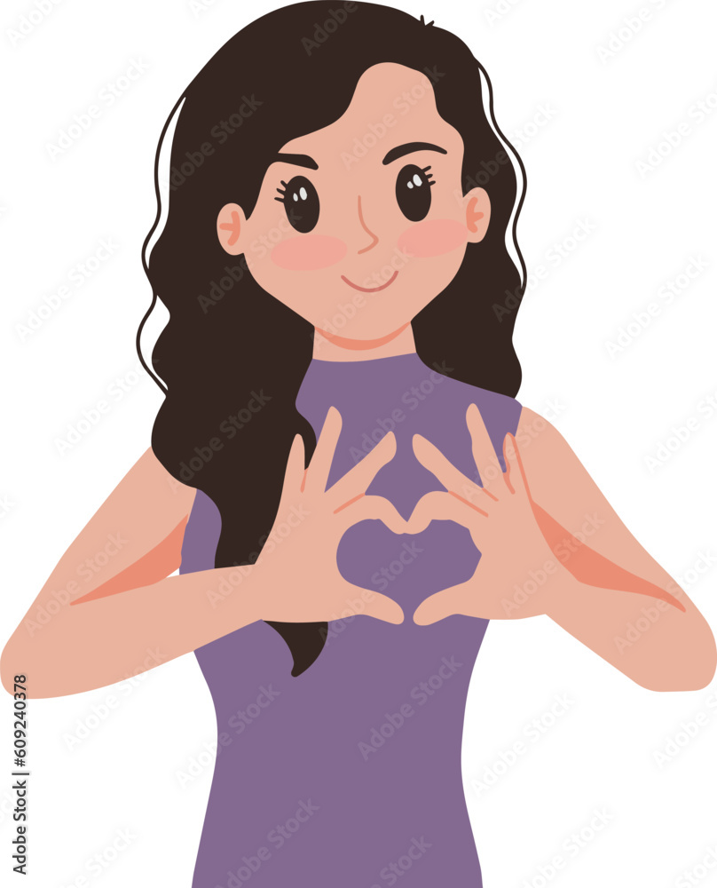 Portrait woman with hand forming love illustration Portrait woman with hand forming love illustration