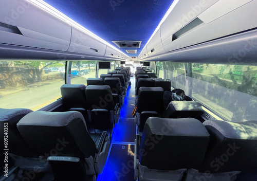 Inside a coach bus