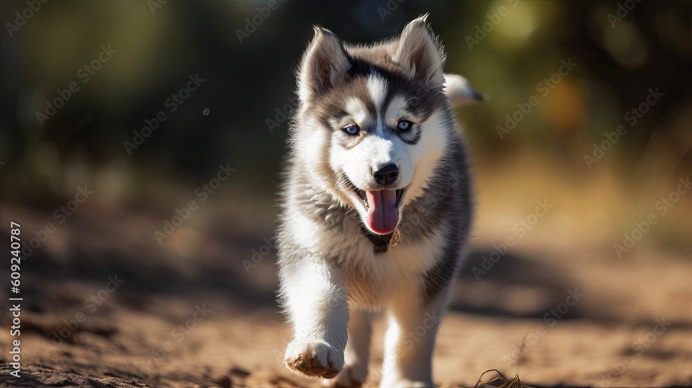Adorable Alaskan Malamute Puppy Frolicking Outdoors in the grass with the cute look, generative ai