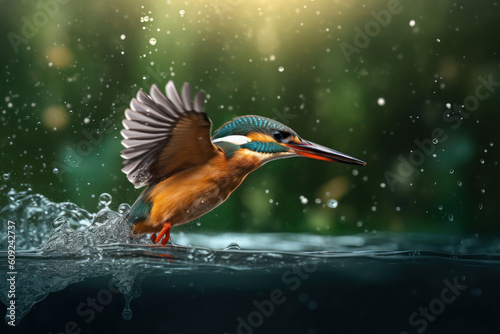 kingfisher flying and water splash with Ai Generated