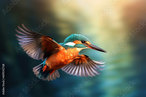 A kingfisher bird in flight with Ai Generated