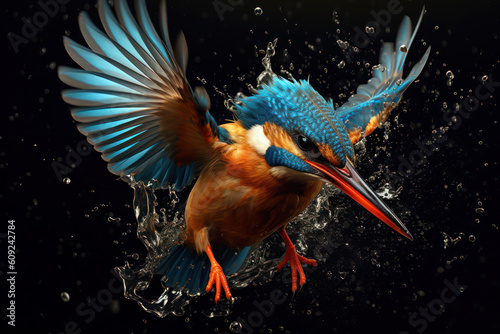 Kingfisher bird flying at water splash with Ai Generated © EmmaStock