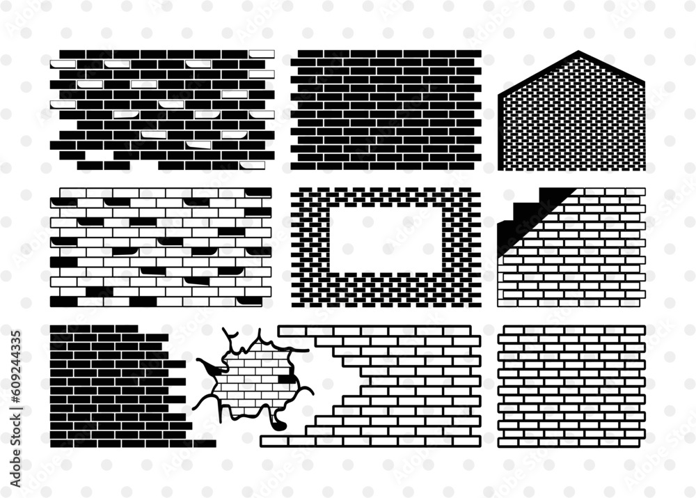 Vetor de Brick Wall Silhouette, Brick Wall SVG, Bricks Svg, Wall Svg, Brick Pattern Background