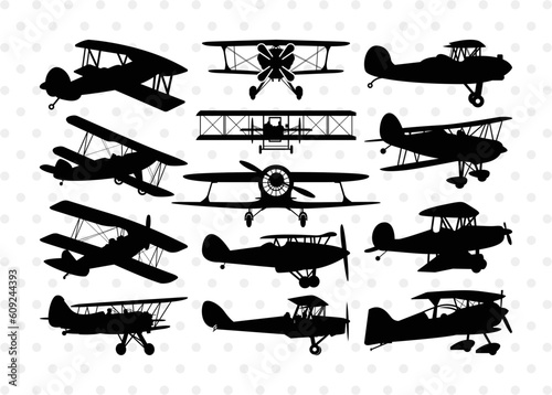 Biplane Silhouette, Biplane SVG, Plane Svg, Aircraft Svg, Airplane Svg, Biplane Bundle, SB00036
