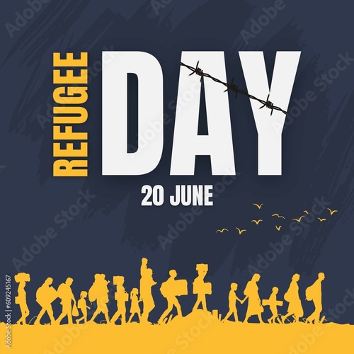 World Refugee Day. June 20. Social media post. Illustration.