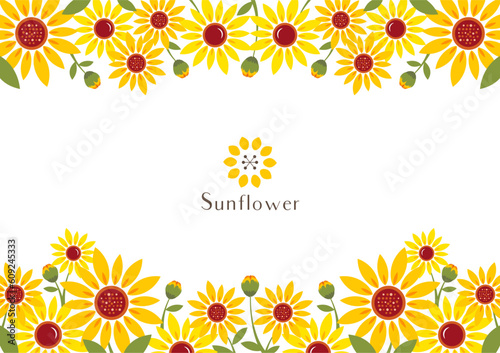 ひまわりの背景フレーム シンプル＆フラットな夏の花飾りイラスト