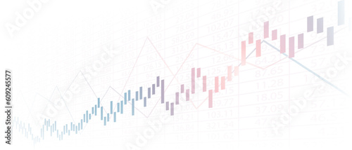 Widescreen abstract financial chart with line graph and glowing light on white color background