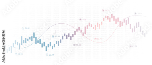 Widescreen abstract financial chart with line graph and glowing light on white color background