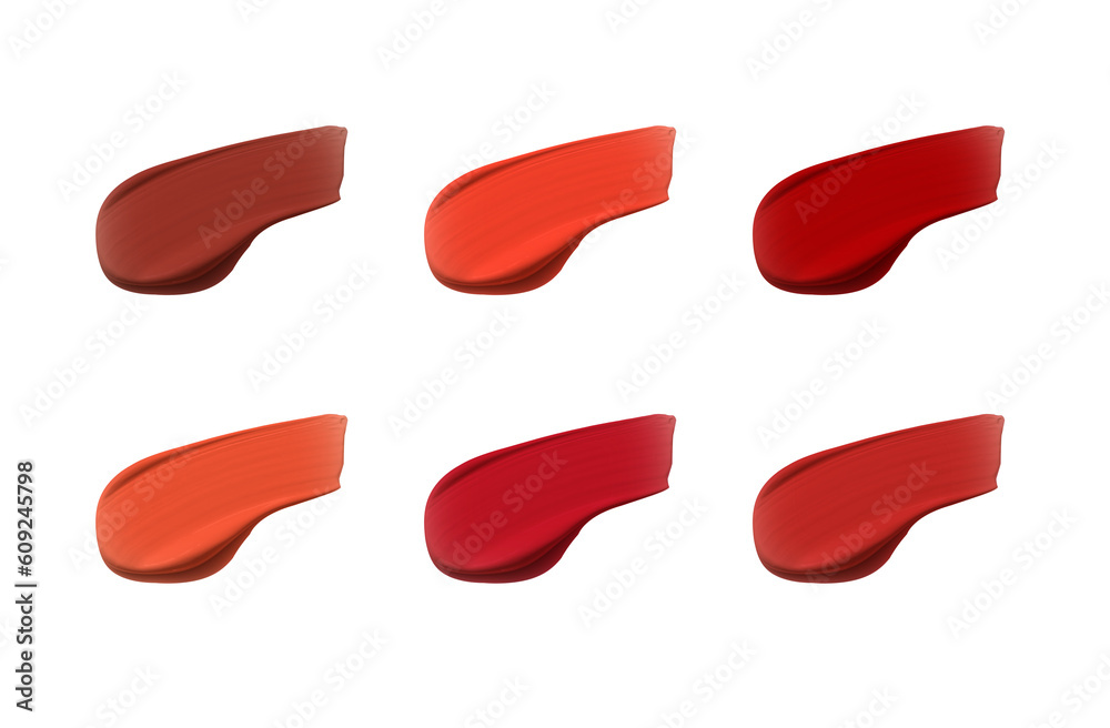 Pro Red Color Lipstick smear smudge swatch isolated on transparent background. Cream ...