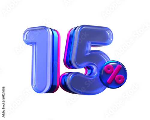 3D number sale discount 15% color blue pink