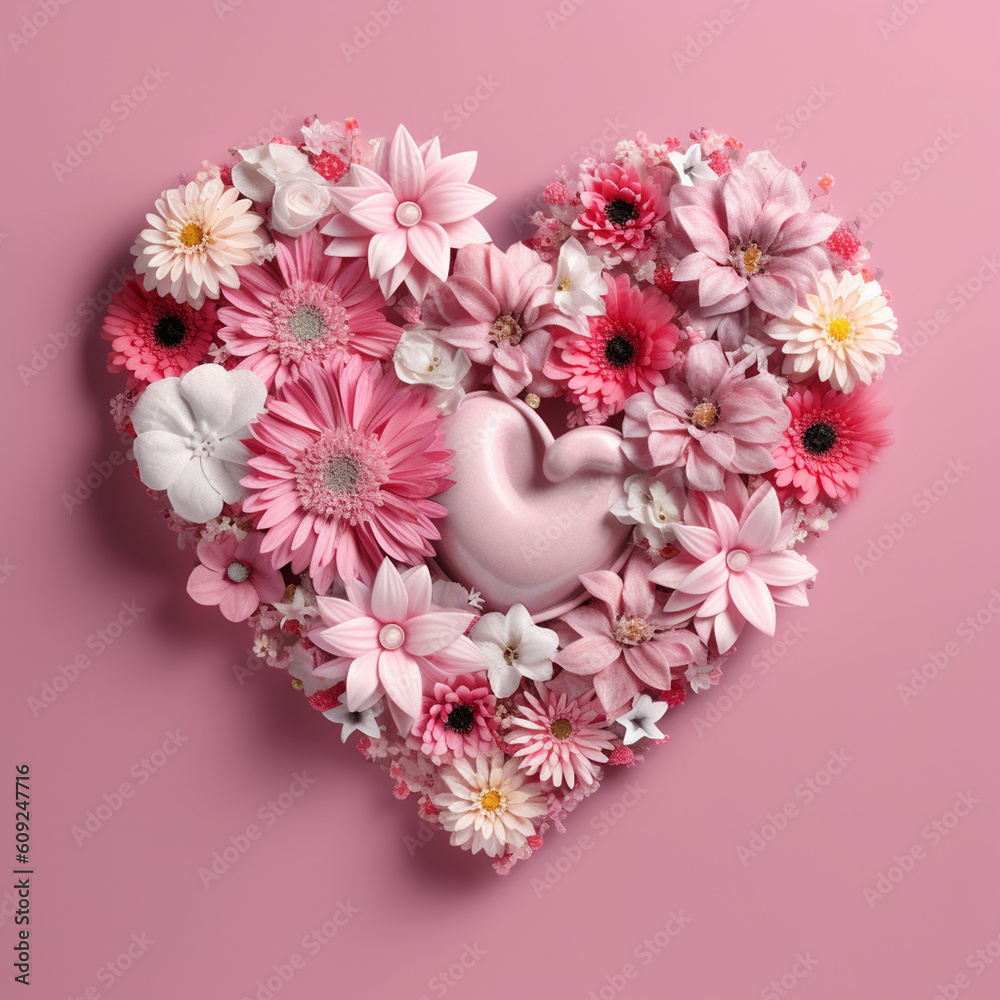 Photo a pink heart with a bunch of flowers in it ai generated